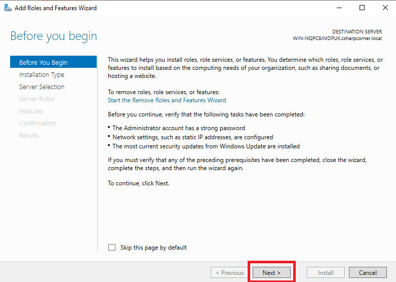 add roles and features wizard